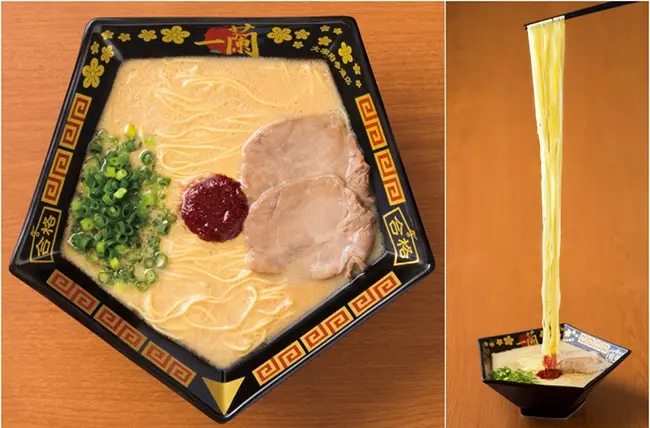 다자이후 이치란 라멘의 상징적인 오각형 합격 라멘 그릇