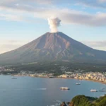 가고시마의 상징인 활화산 사쿠라지마 전경