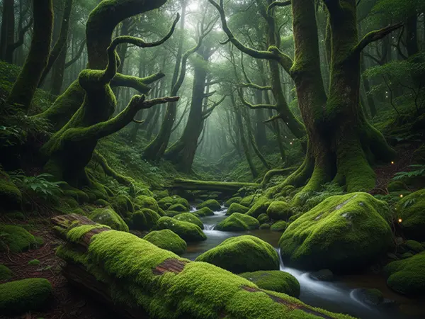 지브리 애니메이션 원령공주의 배경이 된 야쿠시마의 신비로운 초록빛 이끼 숲