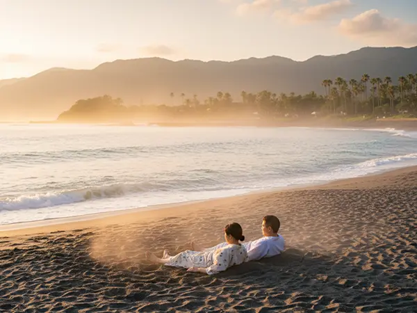 이부스키 해변의 평화로운 풍경과 모래찜질 장소