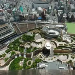 난바 파크스 전경, 도심 속 협곡을 연상시키는 건축