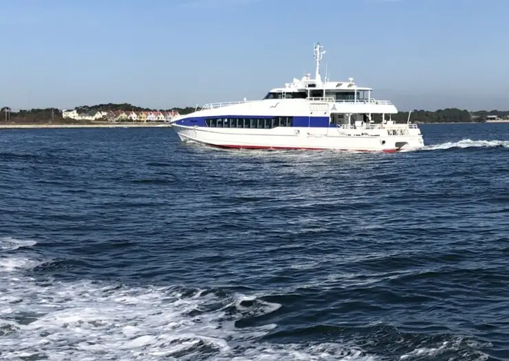 부산항의 밤을 밝히는 대형 크루즈 페리 뉴카멜리아호 전경