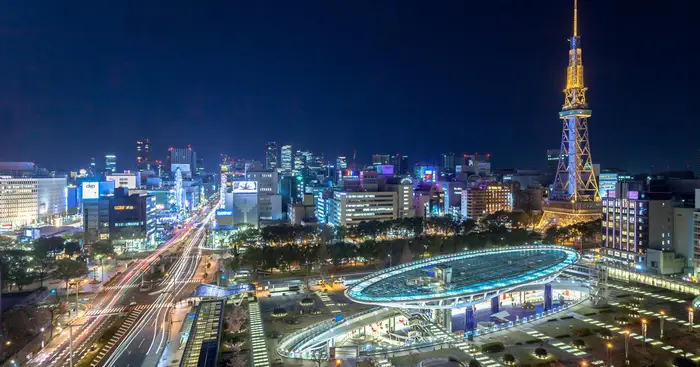 나고야 시내 야경과 도심 불빛 전경