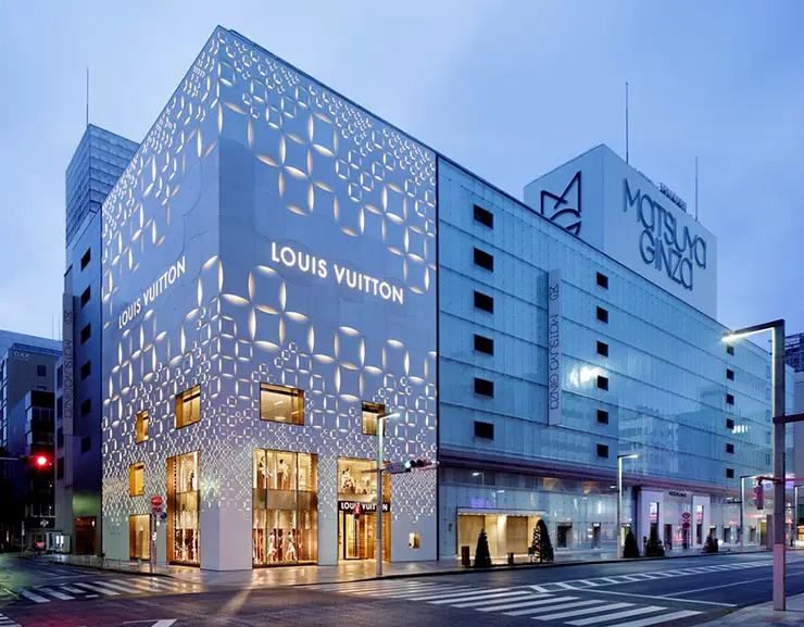 루이비통 마쓰야 긴자 다이크로익 필름 파사드 - 아오키 준 설계