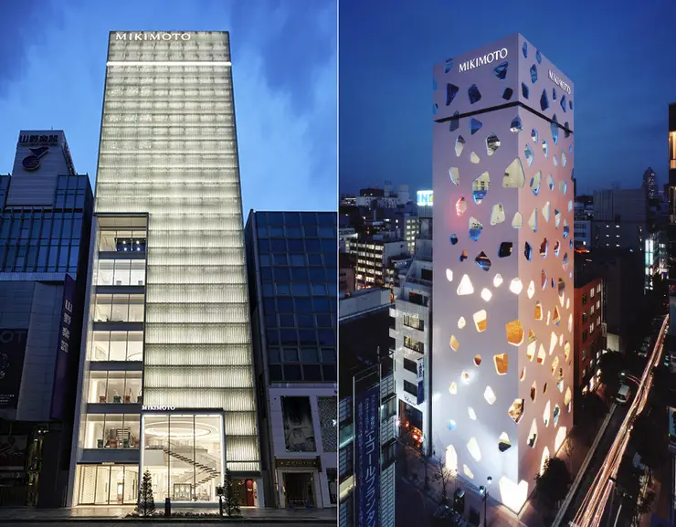 미키모토 긴자 2 빌딩 비정형 창문 핑크 외벽 - 이토 토요 설계